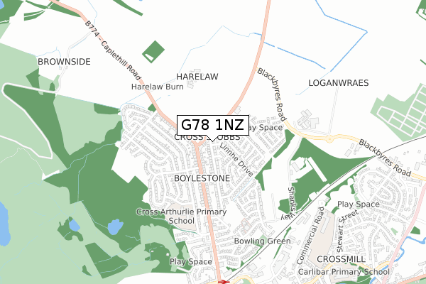 G78 1NZ map - small scale - OS Open Zoomstack (Ordnance Survey)