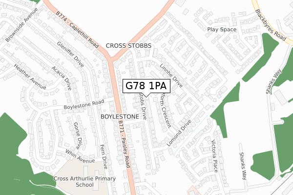 G78 1PA map - large scale - OS Open Zoomstack (Ordnance Survey)