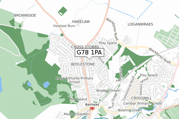 G78 1PA map - small scale - OS Open Zoomstack (Ordnance Survey)