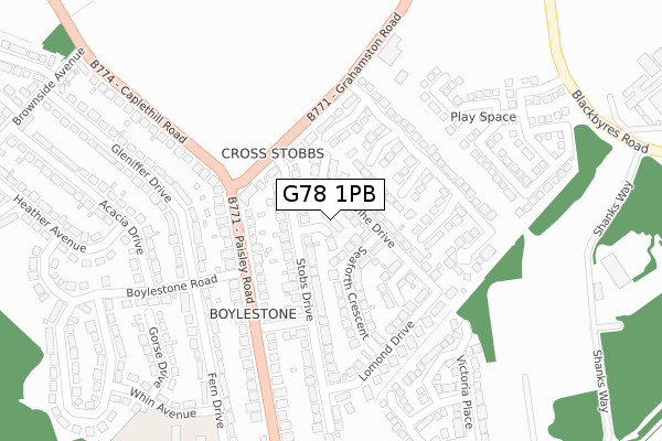 G78 1PB map - large scale - OS Open Zoomstack (Ordnance Survey)