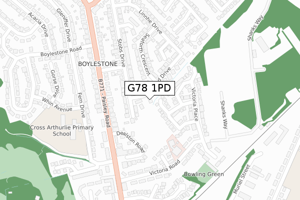 G78 1PD map - large scale - OS Open Zoomstack (Ordnance Survey)