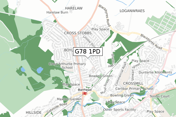 G78 1PD map - small scale - OS Open Zoomstack (Ordnance Survey)