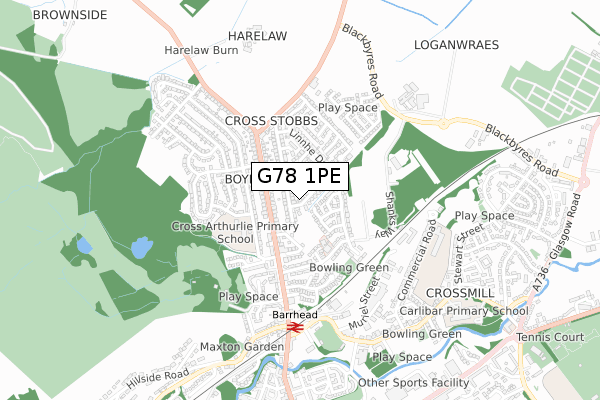 G78 1PE map - small scale - OS Open Zoomstack (Ordnance Survey)