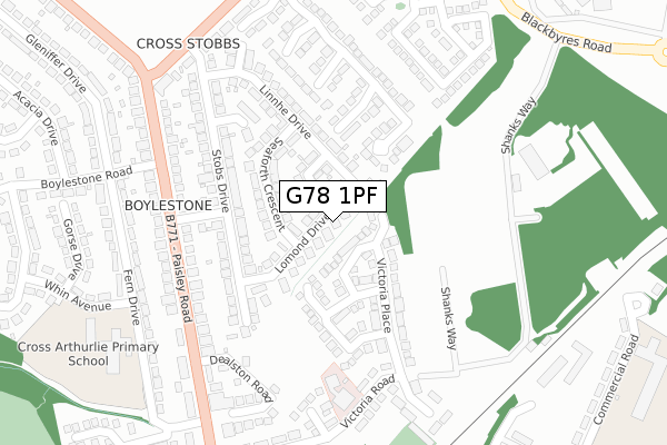 G78 1PF map - large scale - OS Open Zoomstack (Ordnance Survey)