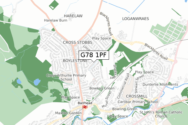 G78 1PF map - small scale - OS Open Zoomstack (Ordnance Survey)