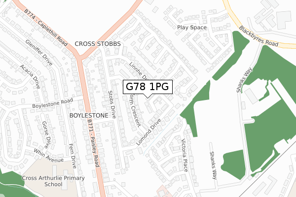 G78 1PG map - large scale - OS Open Zoomstack (Ordnance Survey)