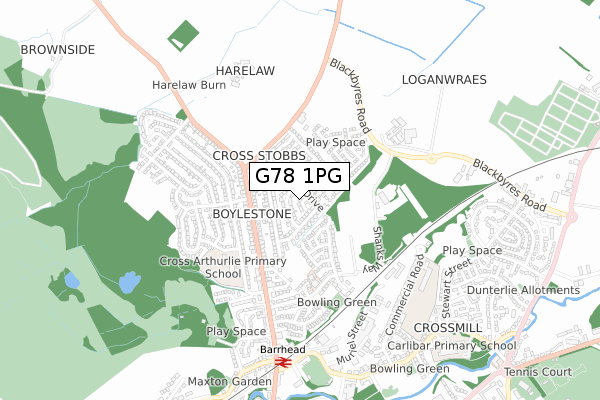 G78 1PG map - small scale - OS Open Zoomstack (Ordnance Survey)