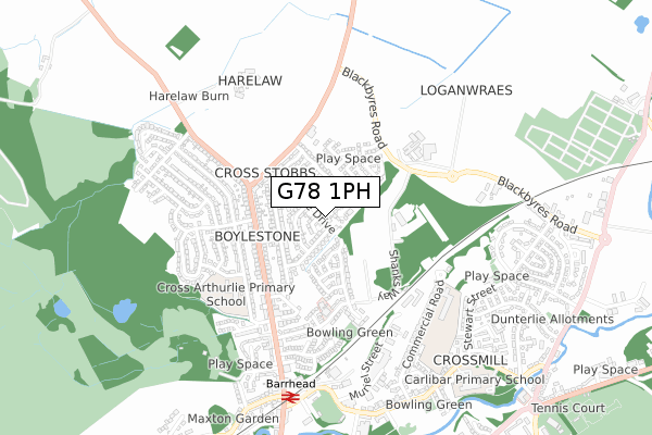 G78 1PH map - small scale - OS Open Zoomstack (Ordnance Survey)