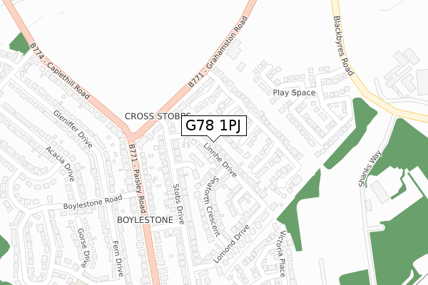 G78 1PJ map - large scale - OS Open Zoomstack (Ordnance Survey) G78 1PJ map - large scale - OS Open Zoomstack (Ordnance Survey)