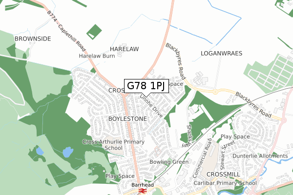 G78 1PJ map - small scale - OS Open Zoomstack (Ordnance Survey) G78 1PJ map - small scale - OS Open Zoomstack (Ordnance Survey)