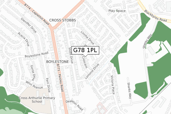 G78 1PL map - large scale - OS Open Zoomstack (Ordnance Survey)