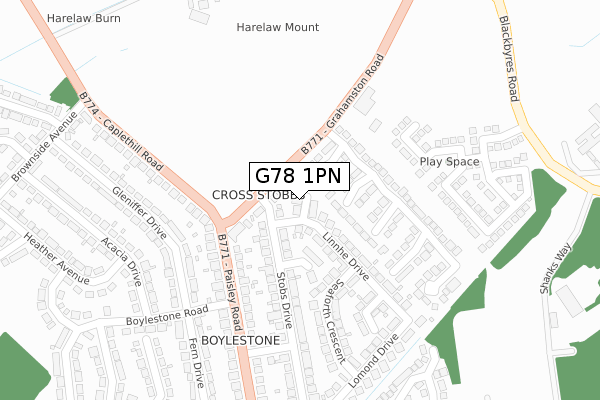 G78 1PN map - large scale - OS Open Zoomstack (Ordnance Survey)