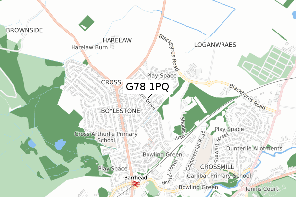 G78 1PQ map - small scale - OS Open Zoomstack (Ordnance Survey)