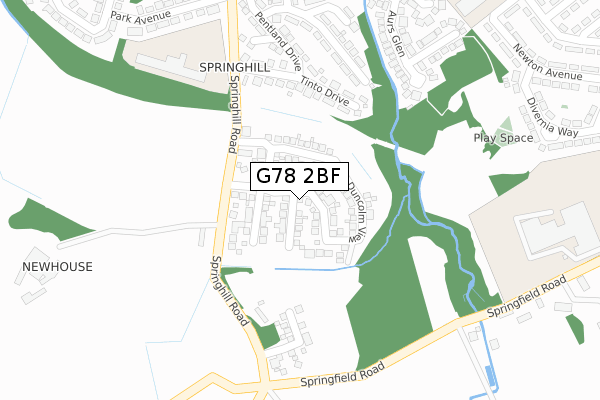 G78 2BF map - large scale - OS Open Zoomstack (Ordnance Survey)