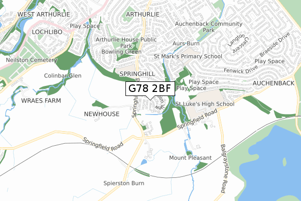 G78 2BF map - small scale - OS Open Zoomstack (Ordnance Survey)