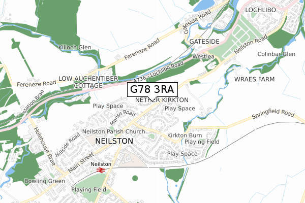 G78 3RA map - small scale - OS Open Zoomstack (Ordnance Survey)
