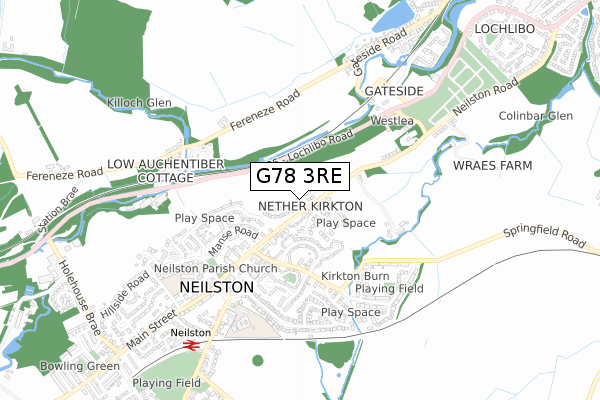 G78 3RE map - small scale - OS Open Zoomstack (Ordnance Survey)