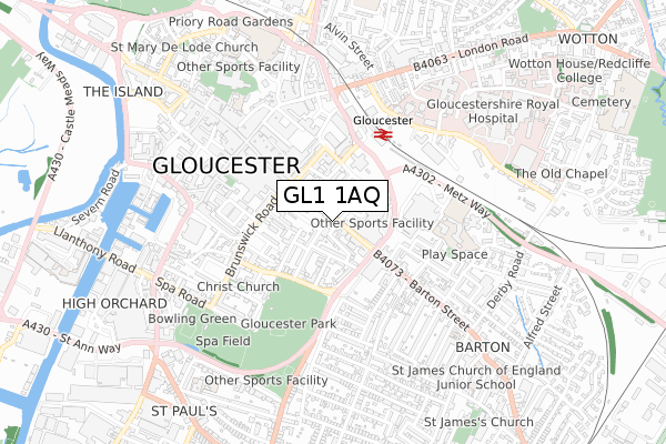 GL1 1AQ map - small scale - OS Open Zoomstack (Ordnance Survey) GL1 1AQ map - small scale - OS Open Zoomstack (Ordnance Survey)