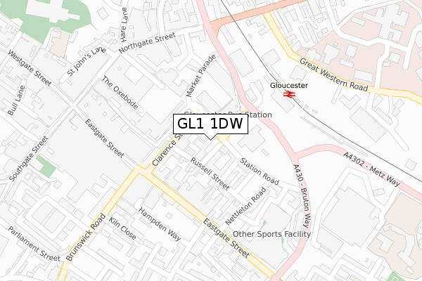 GL1 1DW map - large scale - OS Open Zoomstack (Ordnance Survey)