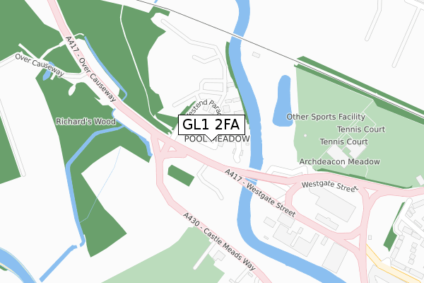 GL1 2FA map - large scale - OS Open Zoomstack (Ordnance Survey)