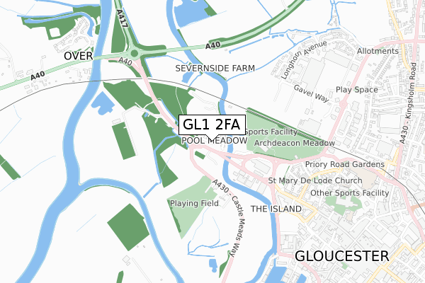 GL1 2FA map - small scale - OS Open Zoomstack (Ordnance Survey)