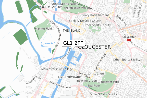 GL1 2FF map - small scale - OS Open Zoomstack (Ordnance Survey)