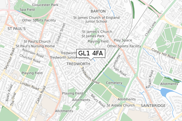 GL1 4FA map - small scale - OS Open Zoomstack (Ordnance Survey) GL1 4FA map - small scale - OS Open Zoomstack (Ordnance Survey)
