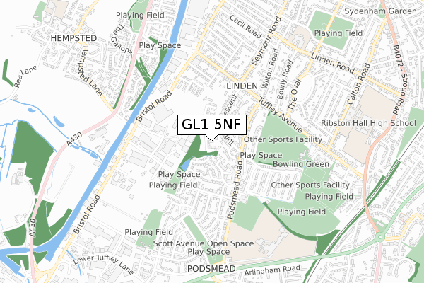 GL1 5NF map - small scale - OS Open Zoomstack (Ordnance Survey)
