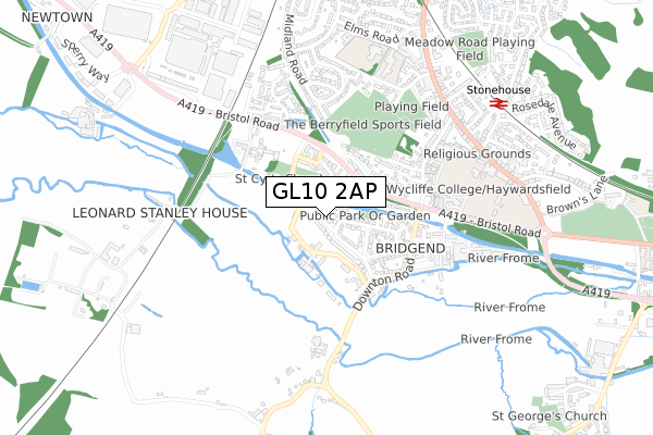 GL10 2AP map - small scale - OS Open Zoomstack (Ordnance Survey)