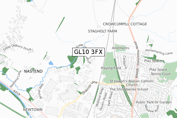 GL10 3FX map - small scale - OS Open Zoomstack (Ordnance Survey)