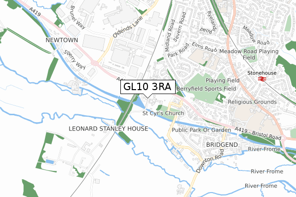 GL10 3RA map - small scale - OS Open Zoomstack (Ordnance Survey)