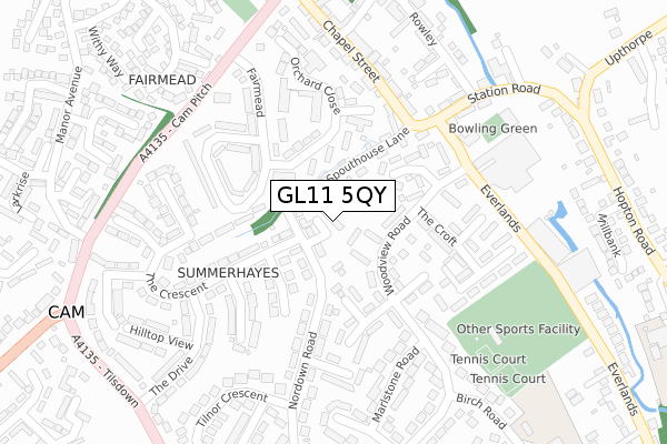 GL11 5QY map - large scale - OS Open Zoomstack (Ordnance Survey)