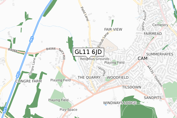 GL11 6JD map - small scale - OS Open Zoomstack (Ordnance Survey)