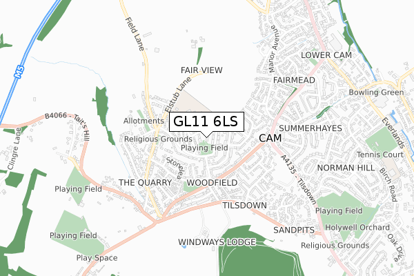 GL11 6LS map - small scale - OS Open Zoomstack (Ordnance Survey)