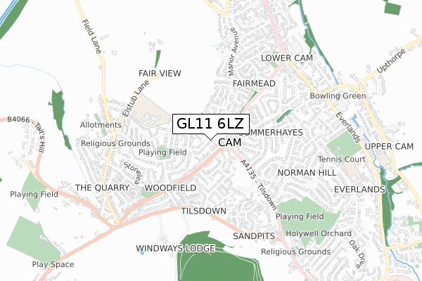 GL11 6LZ map - small scale - OS Open Zoomstack (Ordnance Survey)