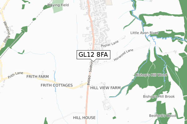 GL12 8FA map - small scale - OS Open Zoomstack (Ordnance Survey)
