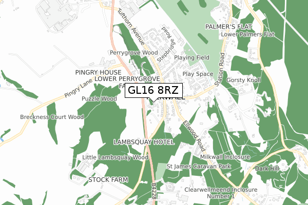 GL16 8RZ map - small scale - OS Open Zoomstack (Ordnance Survey)