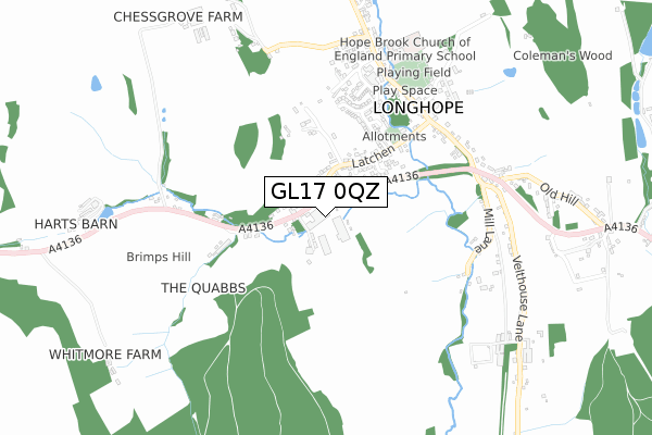 GL17 0QZ map - small scale - OS Open Zoomstack (Ordnance Survey)