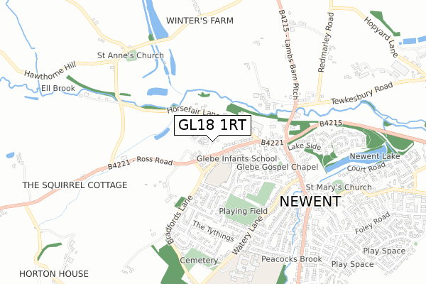 GL18 1RT map - small scale - OS Open Zoomstack (Ordnance Survey)