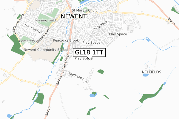 GL18 1TT map - small scale - OS Open Zoomstack (Ordnance Survey)