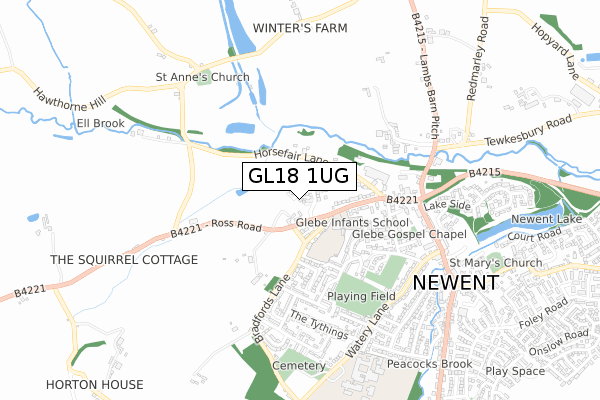 GL18 1UG map - small scale - OS Open Zoomstack (Ordnance Survey)