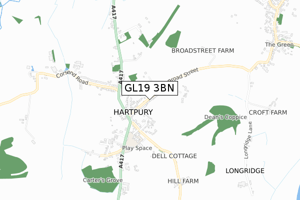 GL19 3BN map - small scale - OS Open Zoomstack (Ordnance Survey)