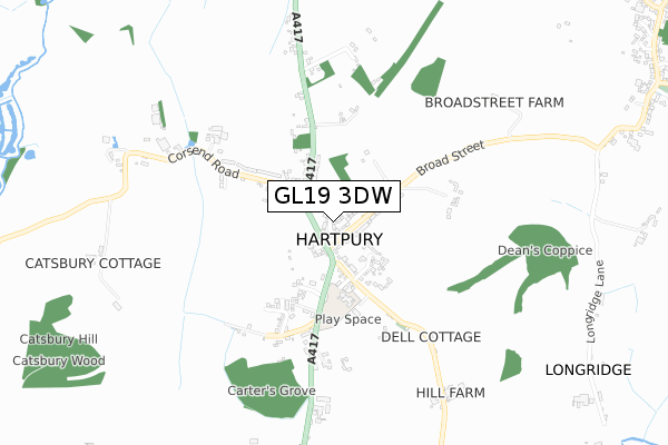 GL19 3DW map - small scale - OS Open Zoomstack (Ordnance Survey)