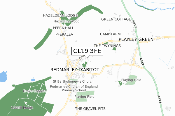 GL19 3FE map - small scale - OS Open Zoomstack (Ordnance Survey)