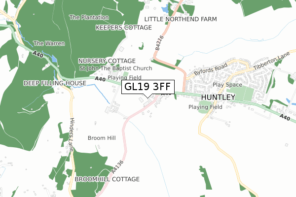 GL19 3FF map - small scale - OS Open Zoomstack (Ordnance Survey)