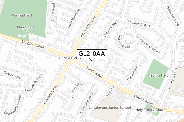 GL2 0AA map - large scale - OS Open Zoomstack (Ordnance Survey)