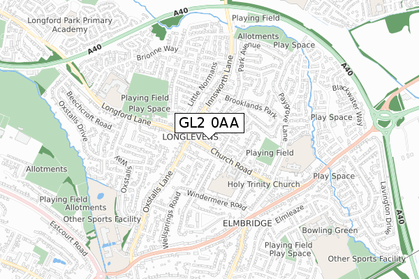 GL2 0AA map - small scale - OS Open Zoomstack (Ordnance Survey)