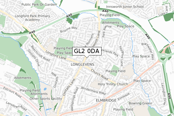 GL2 0DA map - small scale - OS Open Zoomstack (Ordnance Survey)