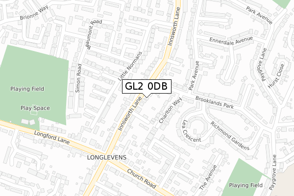 GL2 0DB map - large scale - OS Open Zoomstack (Ordnance Survey)