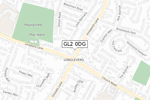 GL2 0DG map - large scale - OS Open Zoomstack (Ordnance Survey)